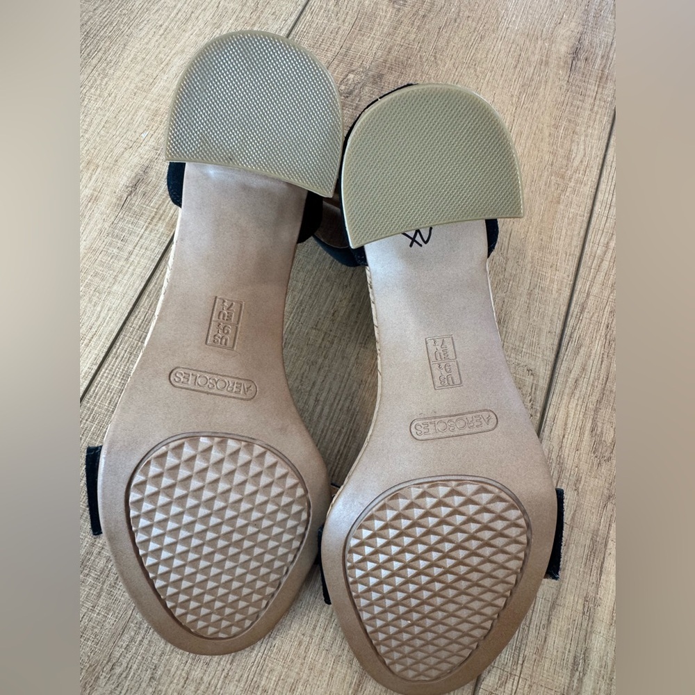 Aerosoles High Hopes Black Leather Ankle Strap Sandals Cork Block Heel Size 9.5 - Picture 9 of 10